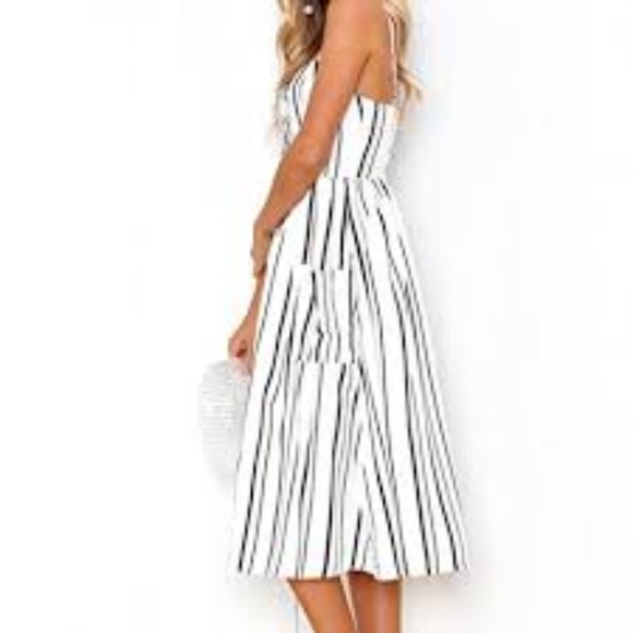 Striped button front midi dress - Picture 2 of 8
